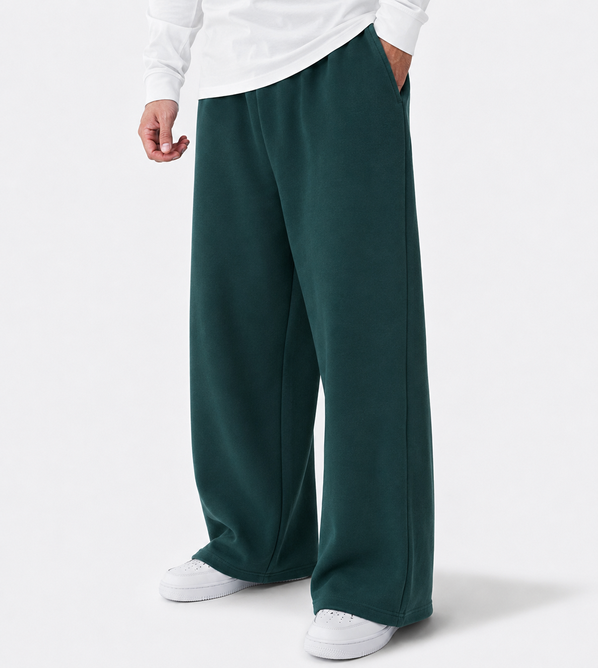 Wide-Leg Sweatpants Dark Green